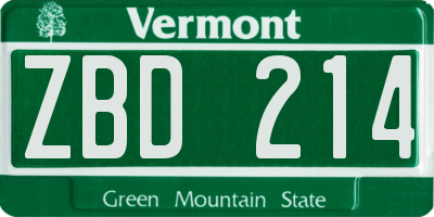 VT license plate ZBD214