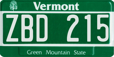 VT license plate ZBD215