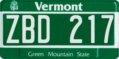 VT license plate ZBD217