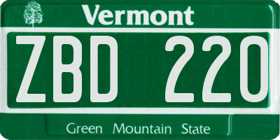 VT license plate ZBD220