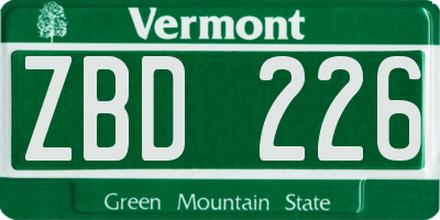 VT license plate ZBD226