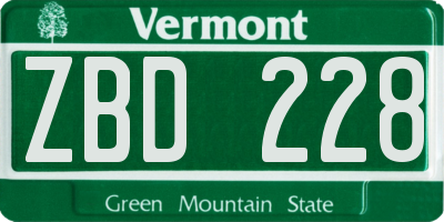 VT license plate ZBD228