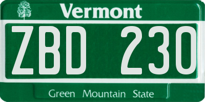 VT license plate ZBD230