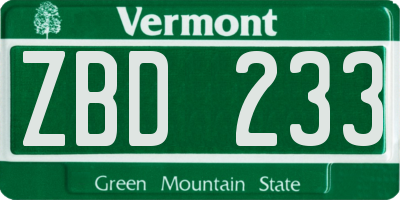 VT license plate ZBD233