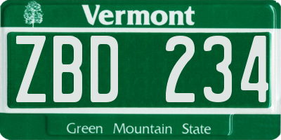 VT license plate ZBD234