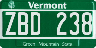 VT license plate ZBD238