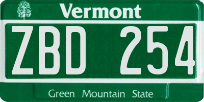 VT license plate ZBD254
