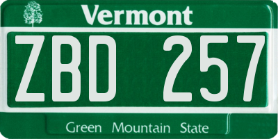 VT license plate ZBD257