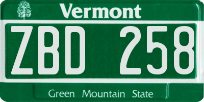 VT license plate ZBD258