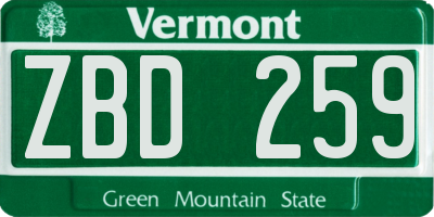 VT license plate ZBD259