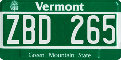 VT license plate ZBD265