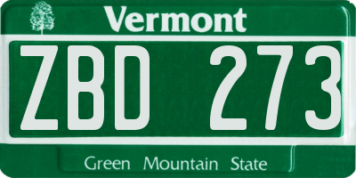 VT license plate ZBD273