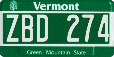 VT license plate ZBD274