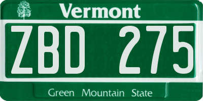 VT license plate ZBD275