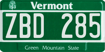 VT license plate ZBD285