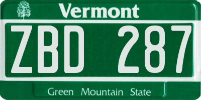 VT license plate ZBD287