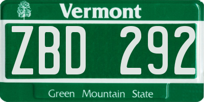 VT license plate ZBD292