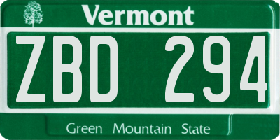 VT license plate ZBD294