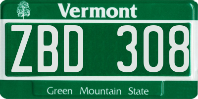 VT license plate ZBD308