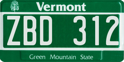 VT license plate ZBD312