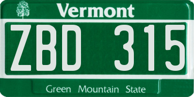 VT license plate ZBD315