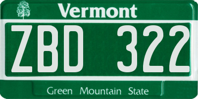 VT license plate ZBD322