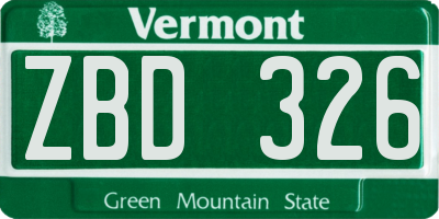 VT license plate ZBD326