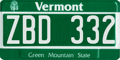 VT license plate ZBD332
