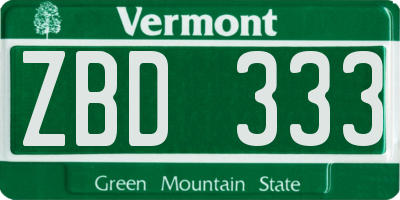 VT license plate ZBD333