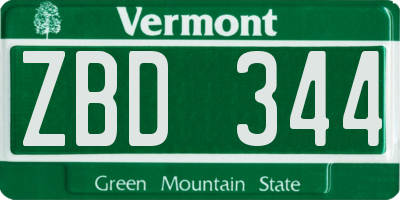 VT license plate ZBD344