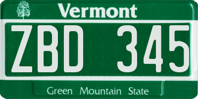 VT license plate ZBD345