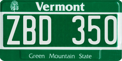 VT license plate ZBD350