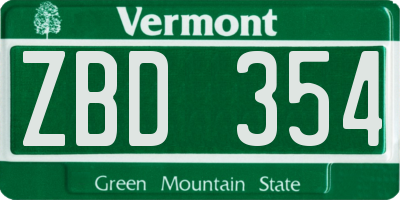 VT license plate ZBD354
