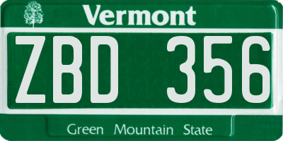 VT license plate ZBD356