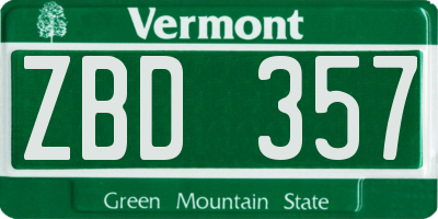 VT license plate ZBD357