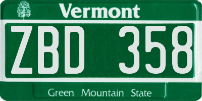 VT license plate ZBD358