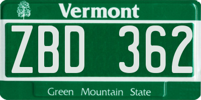 VT license plate ZBD362