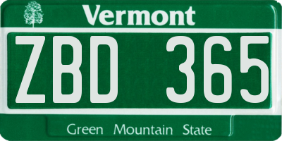 VT license plate ZBD365