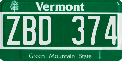 VT license plate ZBD374