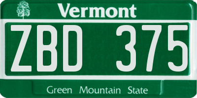 VT license plate ZBD375