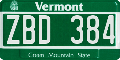 VT license plate ZBD384