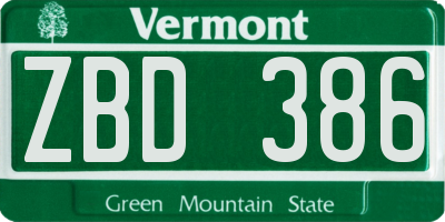 VT license plate ZBD386