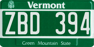 VT license plate ZBD394