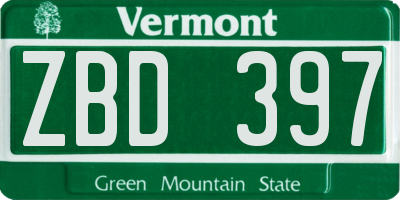 VT license plate ZBD397