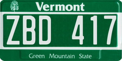 VT license plate ZBD417