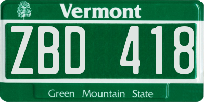 VT license plate ZBD418