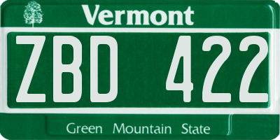 VT license plate ZBD422