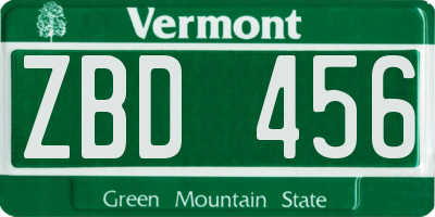 VT license plate ZBD456