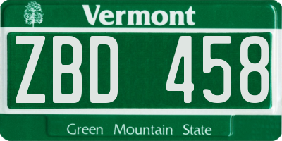 VT license plate ZBD458