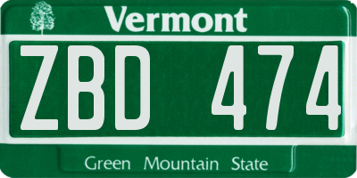 VT license plate ZBD474